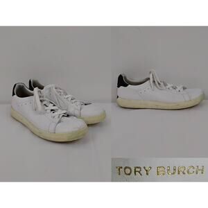 Tory Burch Howell Court Sneakers Men's 10M White Leather w/ Black Heel #J4922